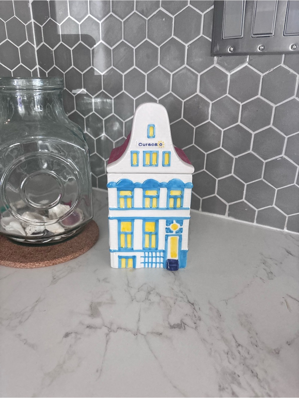 Curacao Delft-Style Mini House Figurine - White, Blue & Yellow